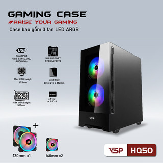 Vỏ Case VSP HQ50 BLACK (SẴN 3 FAN LED)