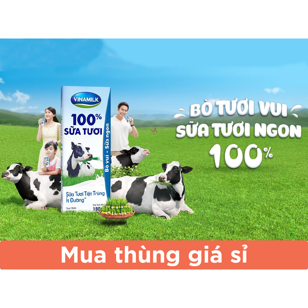 Thùng sữa tươi khử trùng Vinamilk Ít đường hộp 180ml (48 hộp) taphoatoanngocc