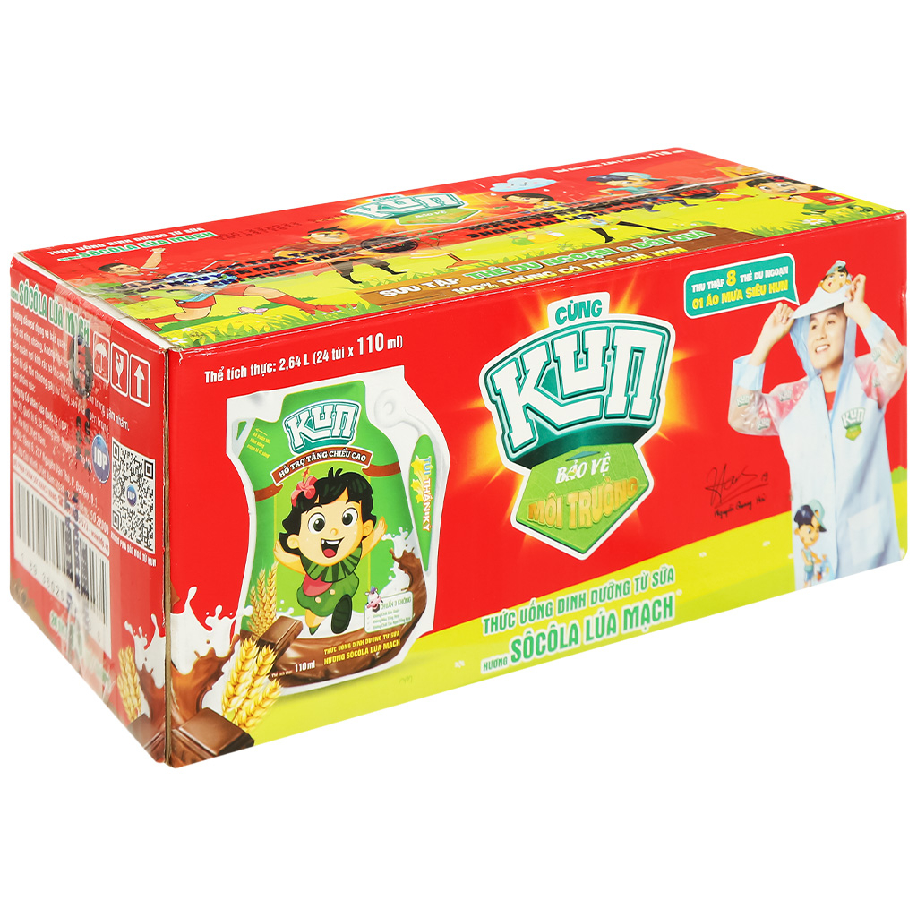 Thùng Sữa Kun Túi 24 Gói 110ML HƯƠNG CAM/ DÂU/ SOCOLA/ NHO  Tặng Bút Kun