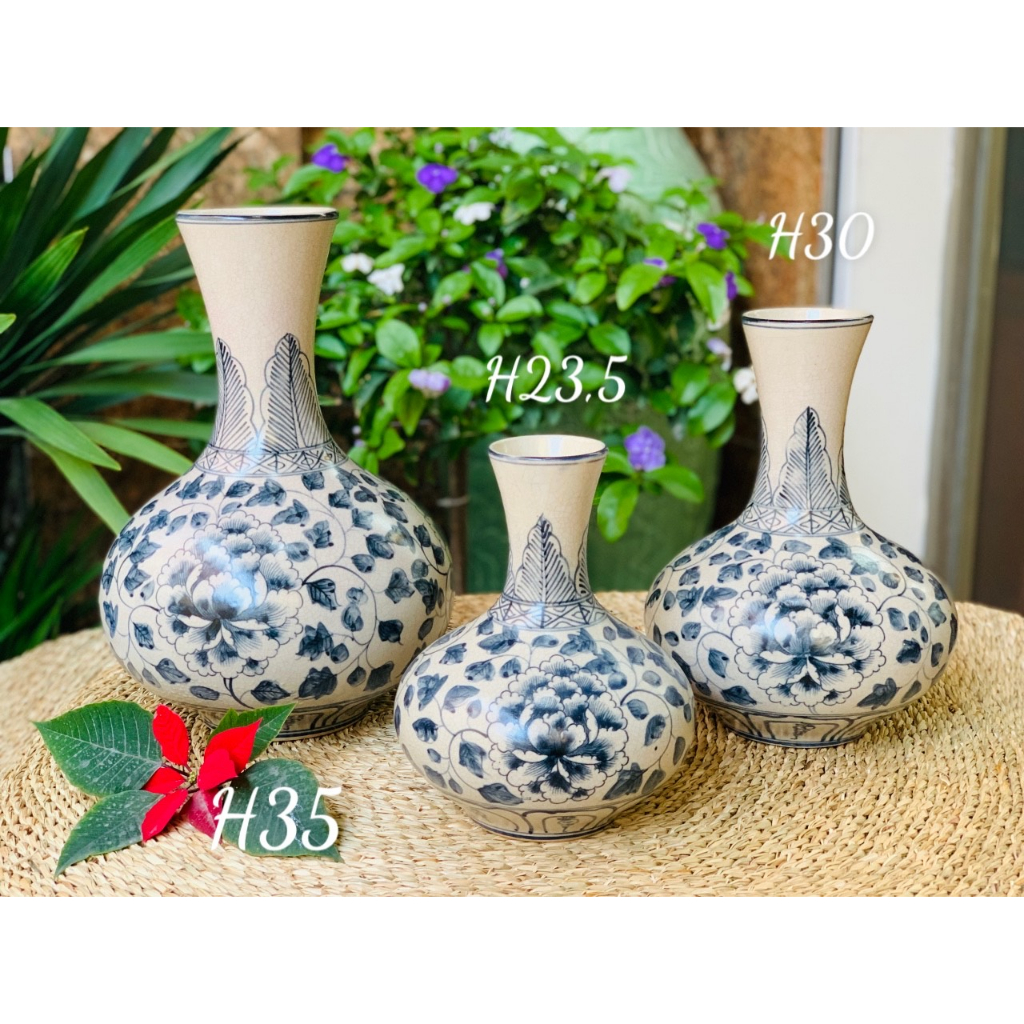 Bình hoa men rạn cổ điển trang trí đẹp phòng khách nội thất - Gốm Sứ Bát Tràng