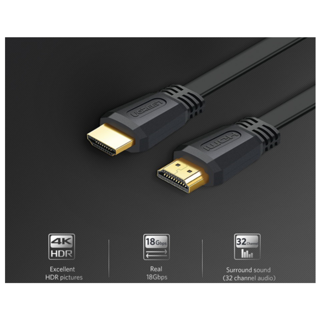 Cáp HDMI Ugreen 50819 (Dây dẹt 1.5m, hỗ trợ 4K@60MHz) - Hàng Chính Hãng