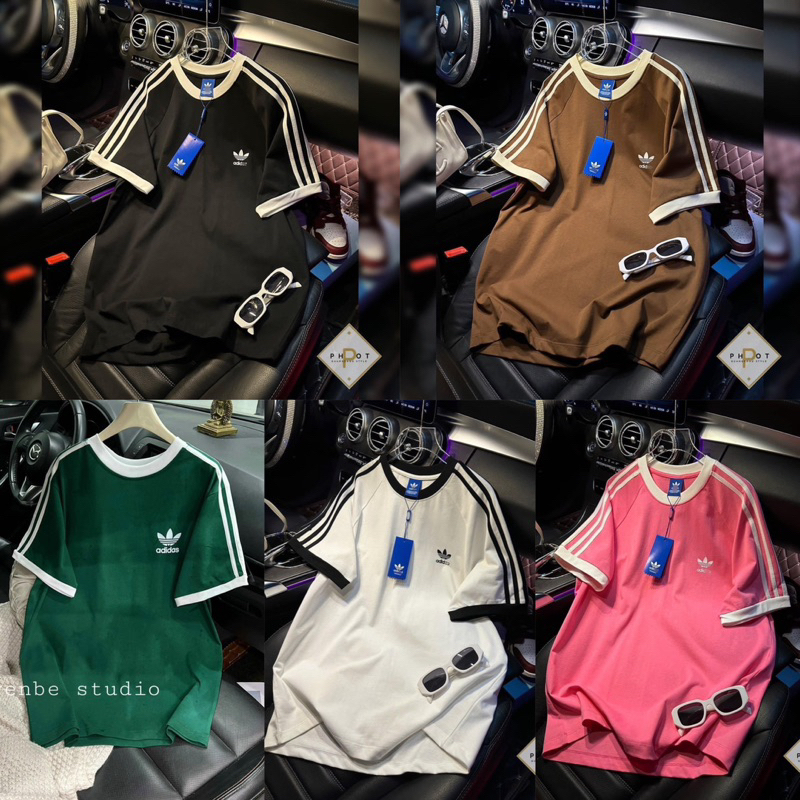 Áo thun tay lỡ logo AD.D 3 sọc viền tay phối lé cổ QUANAOPHUKIEN - Áo phông freesize nam nữ unisex form rộng