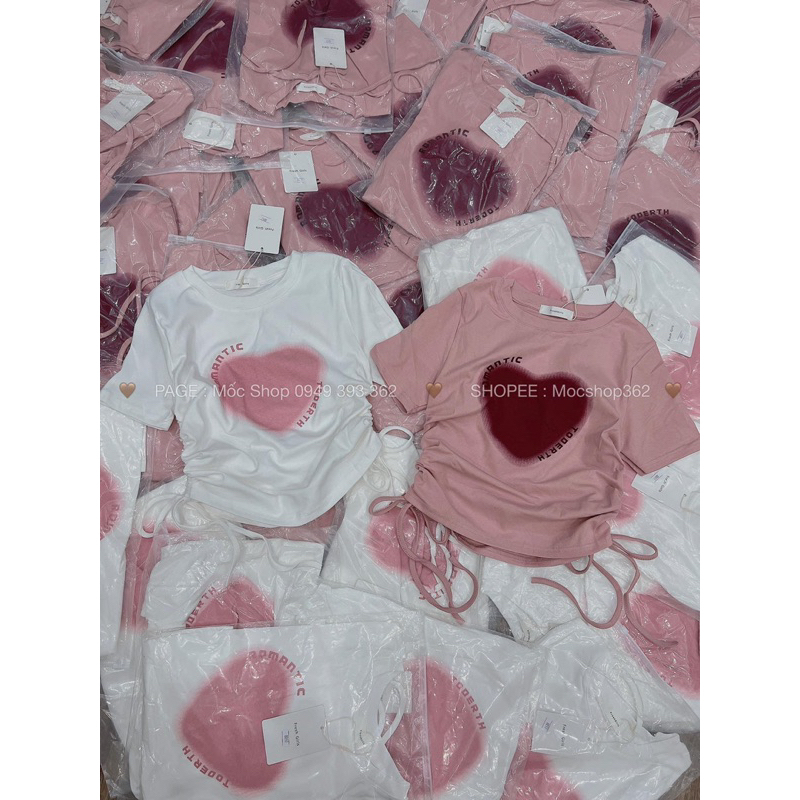 Áo croptop dây rút sườn Tim Hồng ôm body TONGKHOSI