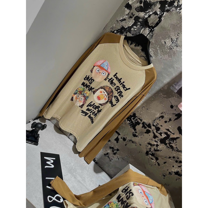 Áo Thun Giấy Dài Tay Pha Màu In Hình