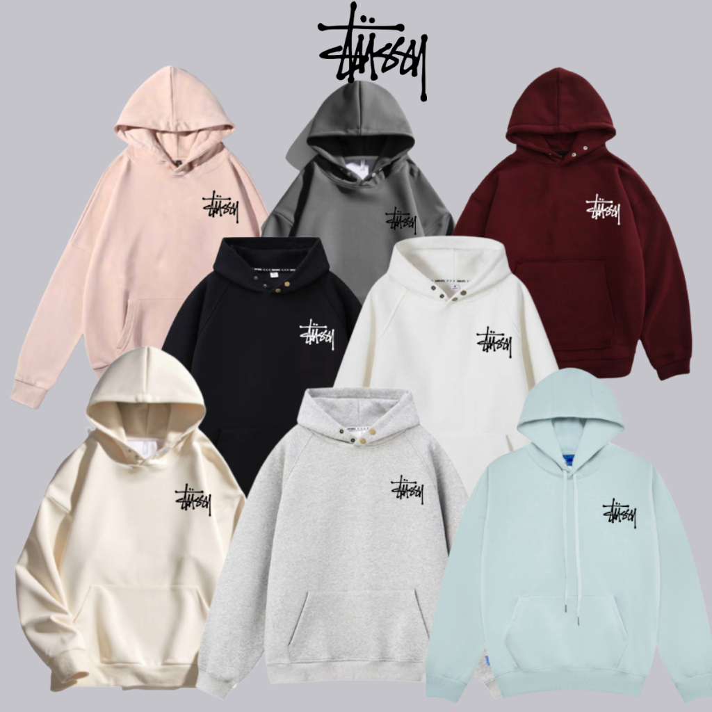 Áo hoodie Stussy logo thêu chất nỉ bông dày dặn cao cấp , hoodie Stussy bấm cúc chính hãng, tag mac xịn xò Latizia.vn