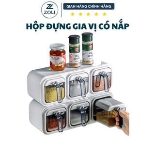 Kệ gia vị treo tường ZOLI chính hãng, khay đựng gia vị hàng cao cấp chắc chắn, khay gia vị có nắp, tặng kèm thìa