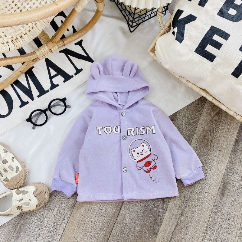 Áo Khoác Nỉ Bông Sơ Sinh Có Mũ Mềm Ấm Cho Bé 3-12KG