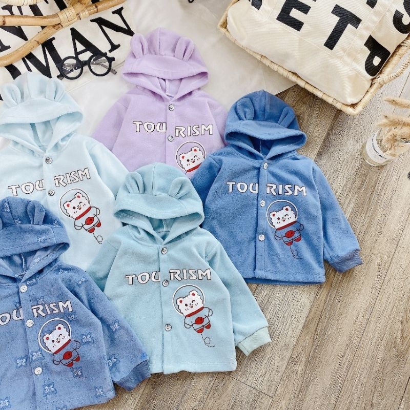 Áo Khoác Nỉ Bông Sơ Sinh Có Mũ Mềm Ấm Cho Bé 3-12KG