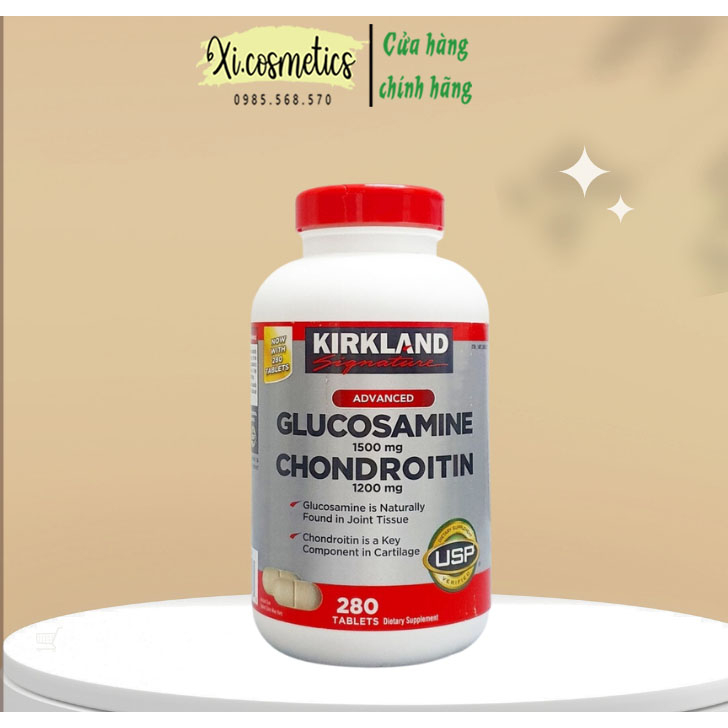 Bổ khớp Kirkland Glucosamine 1500 mg Chondroitin 1200 mg Glucosamine chai 280 viên từ Mỹ (mẫu mới của 220 viên)