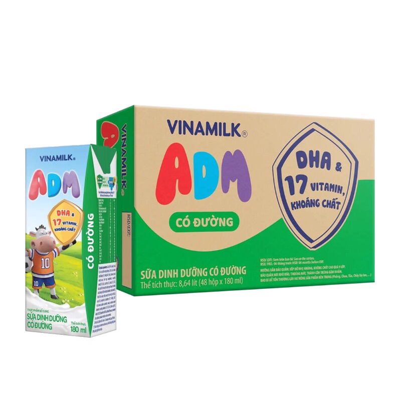 Thùng 48 hộp x 110ml Sữa dinh dưỡng có đường, ít đường ADM Vinamilk in ưu