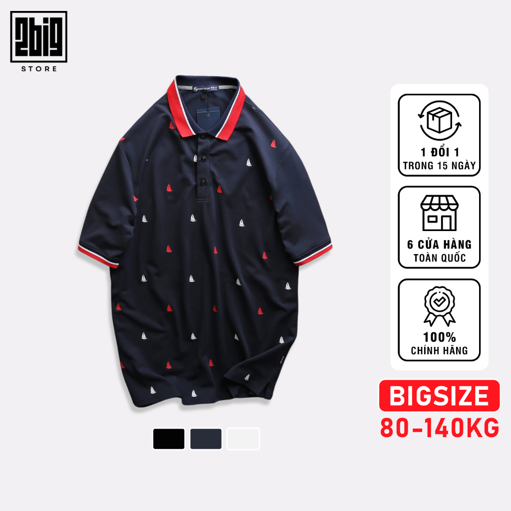 BIGSIZE NAM 80-140KG ÁO POLO HỌA TIẾT IN THUYỀN PL022 2BIG NAVY STAR