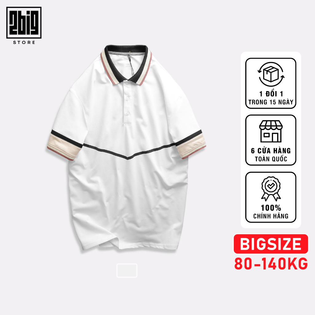BIGSIZE NAM 80-140KG ÁO POLO IN CHỮ V TRẮNG 2BIG NAVY STAR