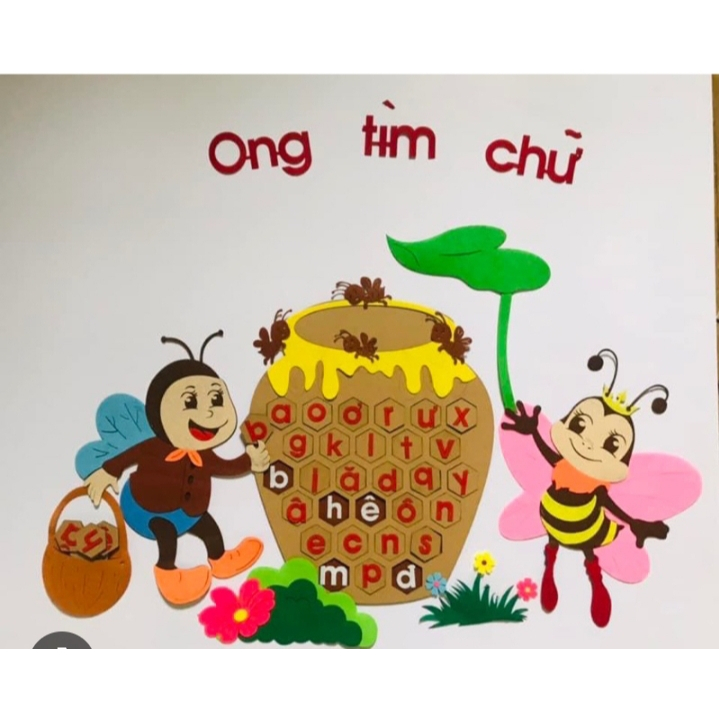 góc steam trang trí ong tìm chữ
