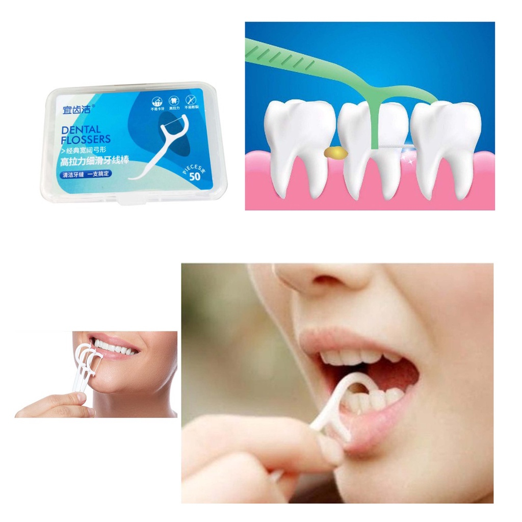 Hộp 50 Tăm Chỉ Cây Chỉ Nha Khoa, Xỉa Răng Vệ Sinh Bảo Vệ Răng Miệng Sạch Sẽ