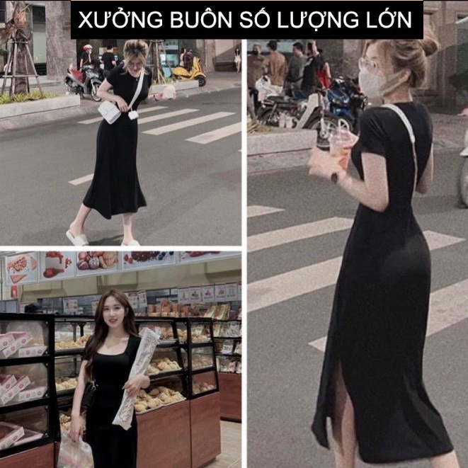 Đầm Body Thun Dáng Dài Xẻ Tà Năng Động - Váy body trơn xẻ tà CAMNHUNGSI