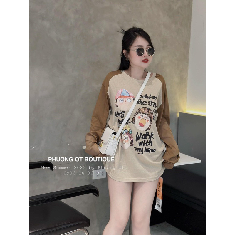 Áo Thun Giấy Dài Tay Pha Màu In Hình