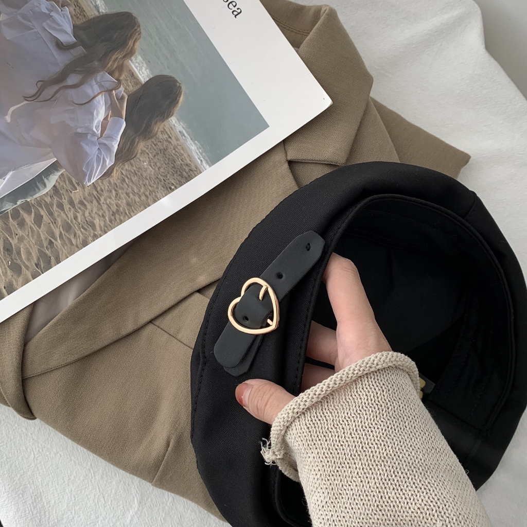 Mũ nồi mũ Beret họa tiết tag trái tim phong cách Nhật Hàn cho nữ, mũ mùa thu đông