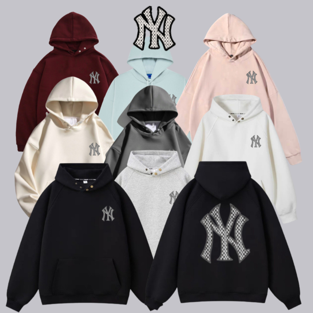 Áo hoodie MLB NY chính hãng khoác nỉ cao cấp unisex, Áo hoodie MLB New York nam nữ form rộng Happy Studio