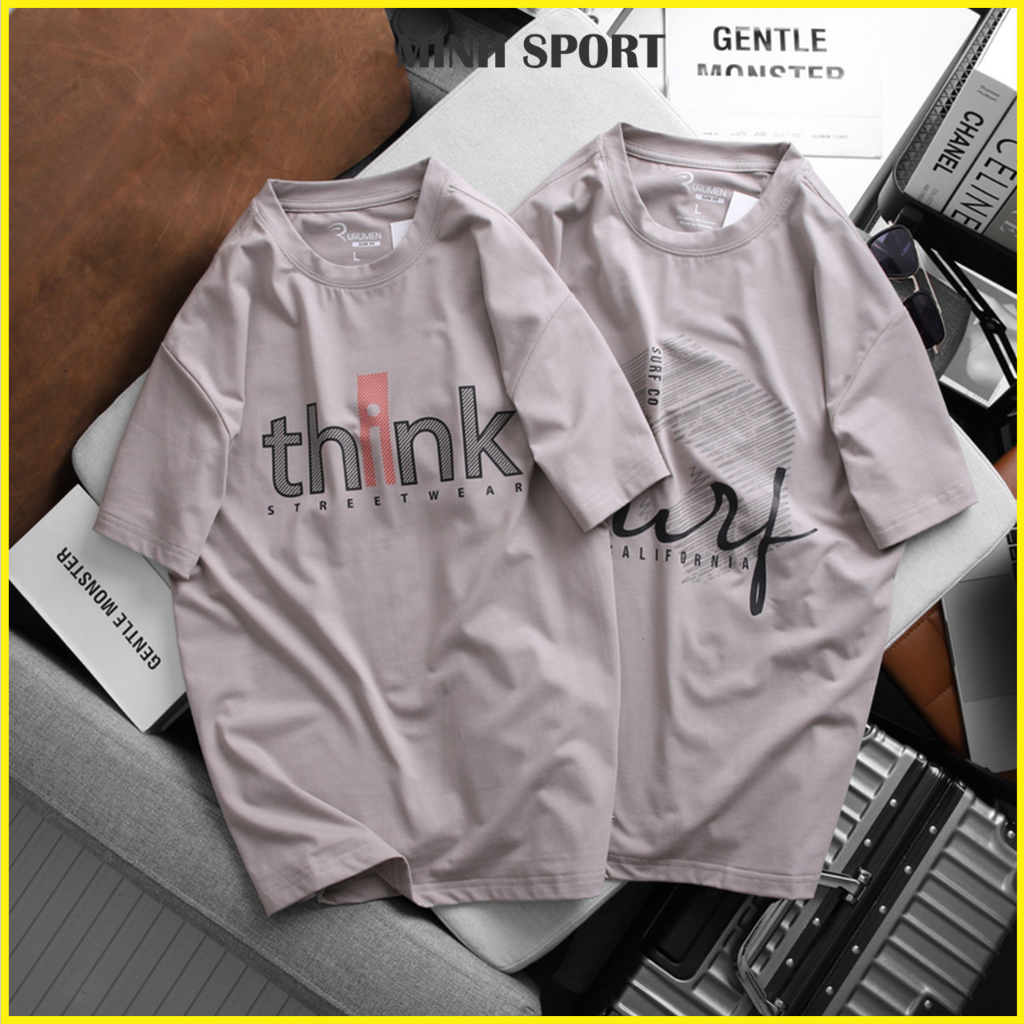 Áo Thun Nam Cổ Tròn Vải Cotton Màu Xám In Chữ Surf Nghệ Thuật Đẹp mã AO.89