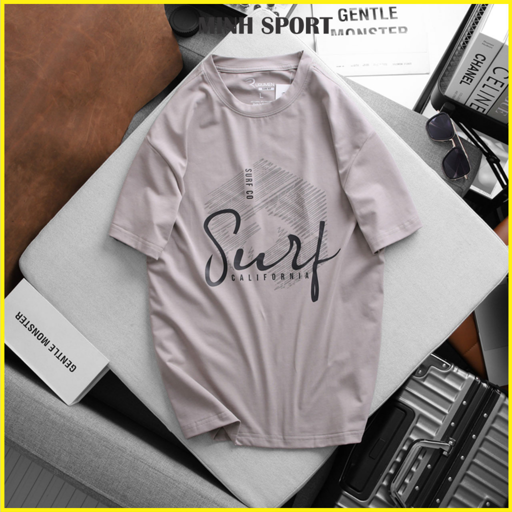 Áo Thun Nam Cổ Tròn Vải Cotton Màu Xám In Chữ Surf Nghệ Thuật Đẹp mã AO.89