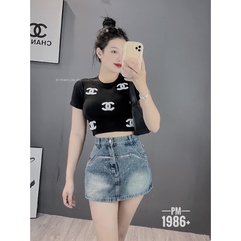 Chân Váy Jeans Đính Full Đá Hot Trend , Chân Váy Bò Chữ A Dáng Ngắn Đính Đá
