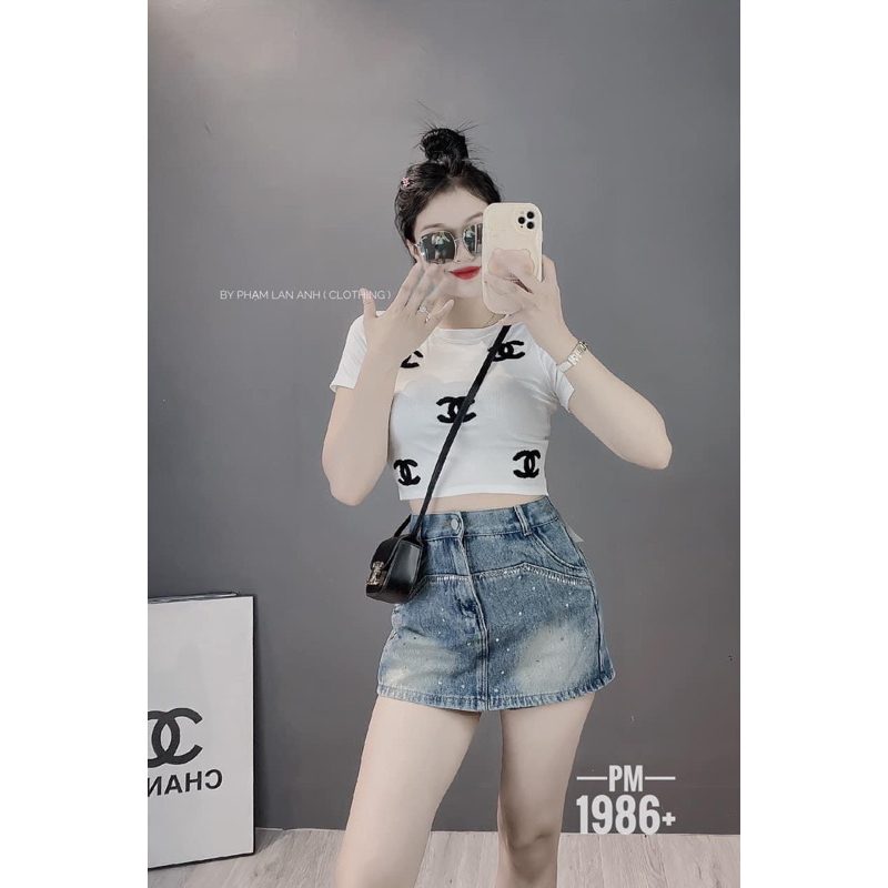 Chân Váy Jeans Đính Full Đá Hot Trend , Chân Váy Bò Chữ A Dáng Ngắn Đính Đá