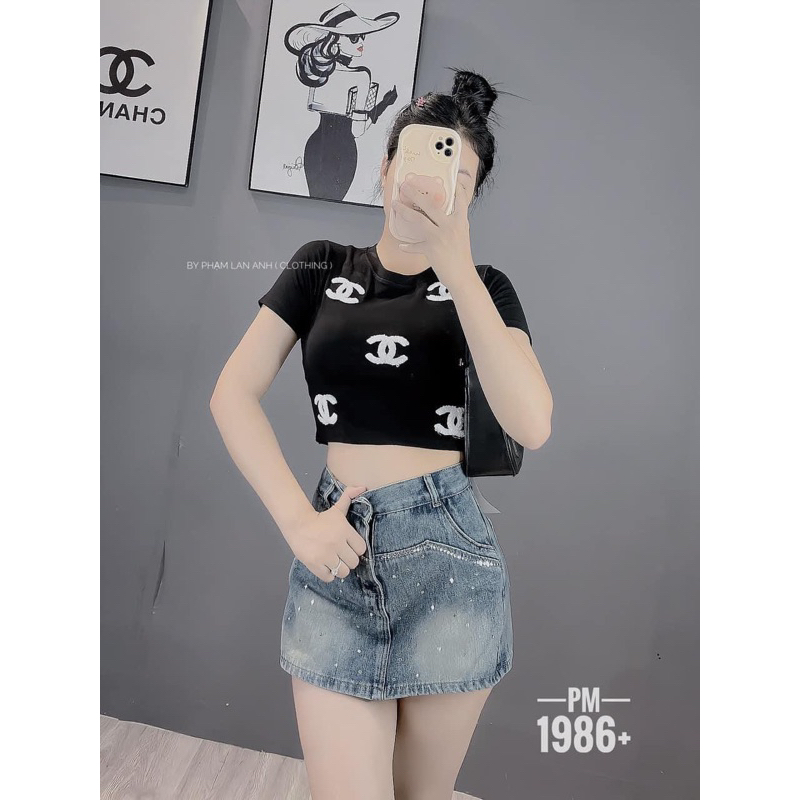 Chân Váy Jeans Đính Full Đá Hot Trend , Chân Váy Bò Chữ A Dáng Ngắn Đính Đá