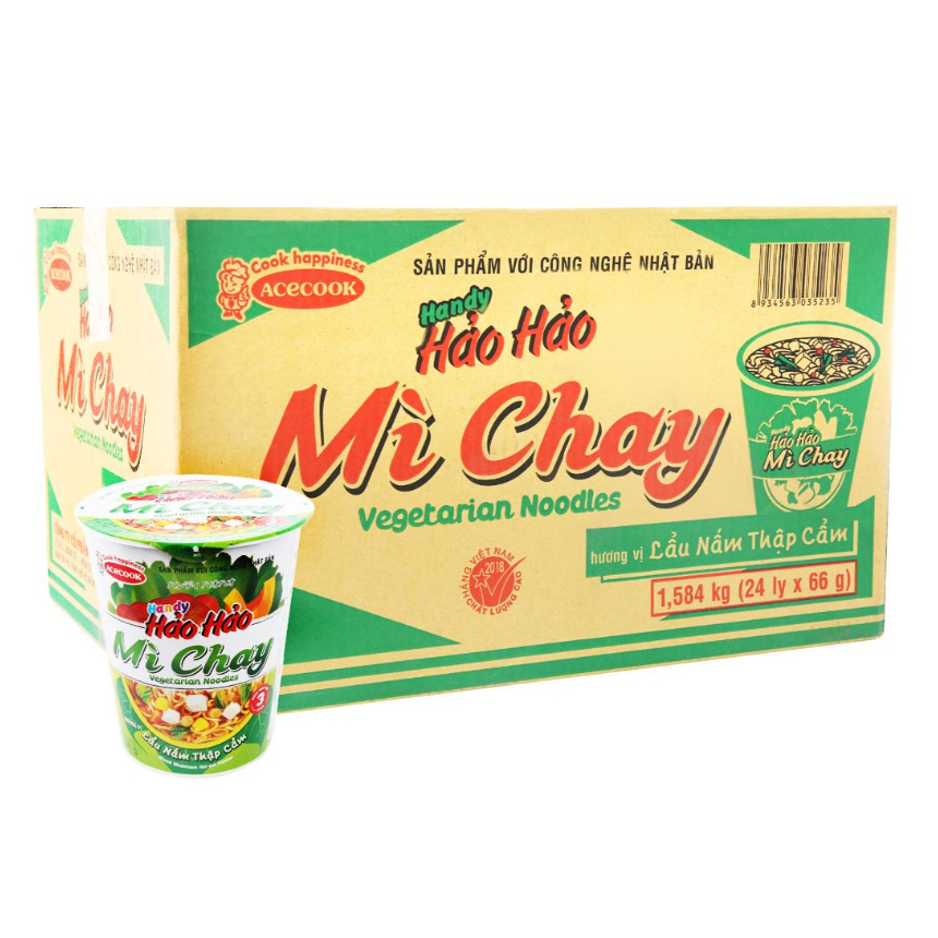 Date mới - Thùng 24 ly mì chay Handy Hảo Hảo lẩu nấm thập cẩm 66g