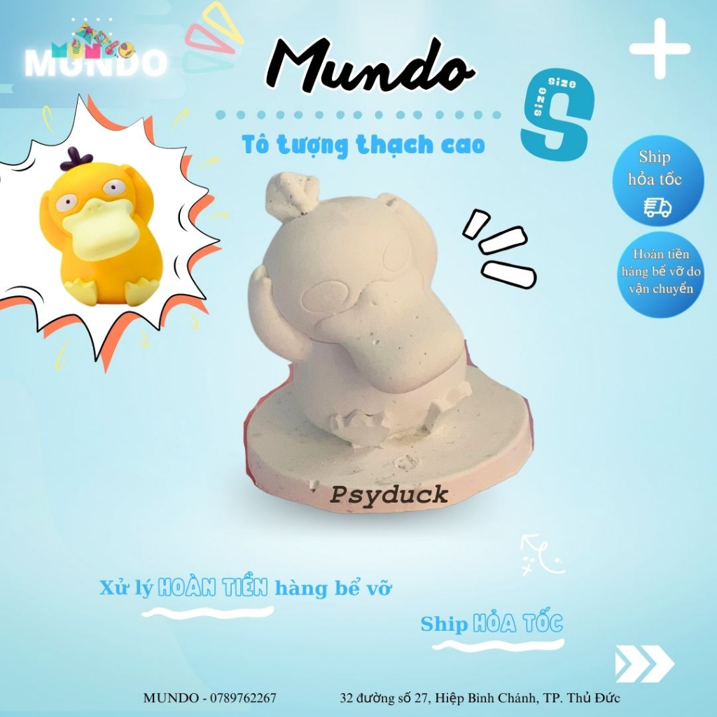 Tô Tượng Thạch Cao Pokemon Mini Psyduck, Gengar, Purin Size XS, Tượng Thạch Cao MUNDO