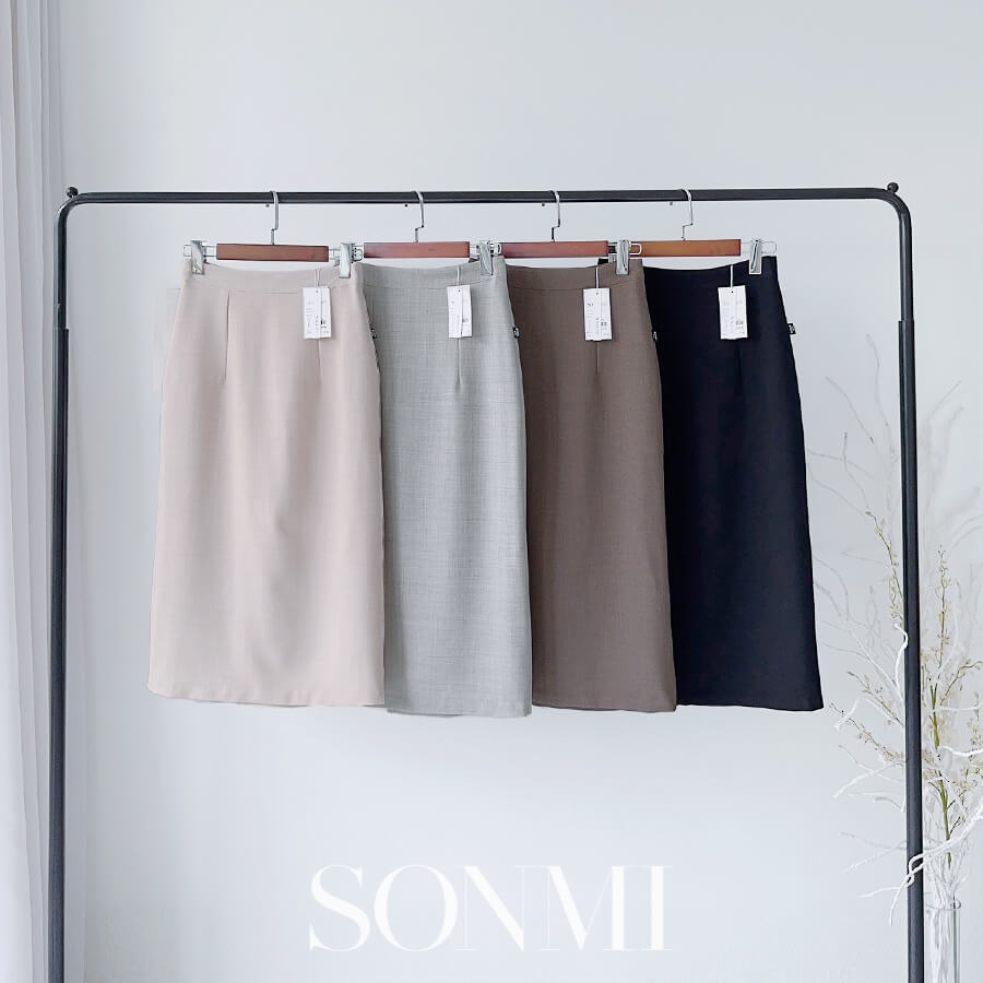 Chân váy dài xẻ tà suông cạp cao ôm công sở SONMI Hàn Quốc thiết kế cao cấp hai lớp màu đen nâu xám SARAHI DIVA SK120