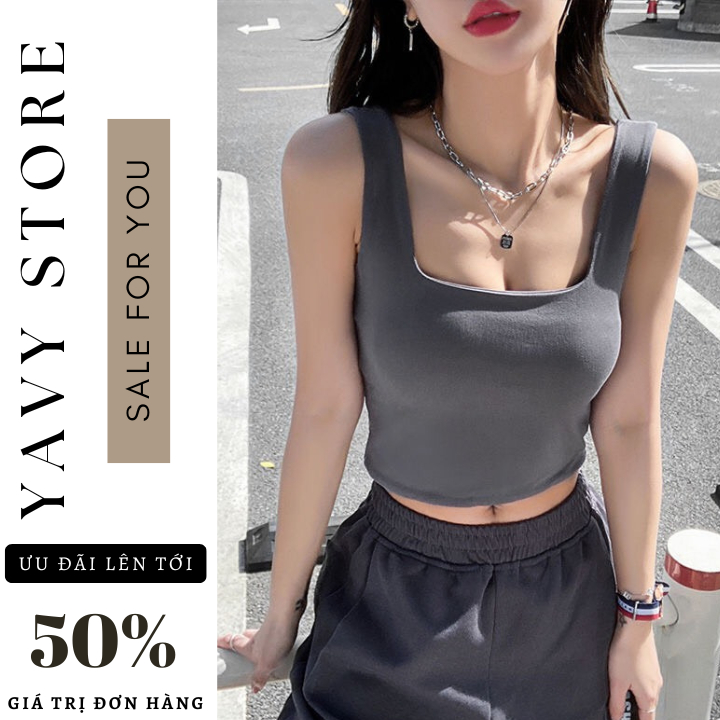 Áo croptop nữ, áo ba lỗ nữ, croset hai dây bản to co giãn bốn chiều được may hai lớp AO021