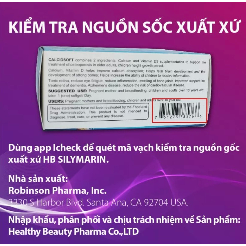 Viên uống HB Calcidsoft Healthy Beauty - Bổ sung canxi và D3 giúp xương chắc khỏe