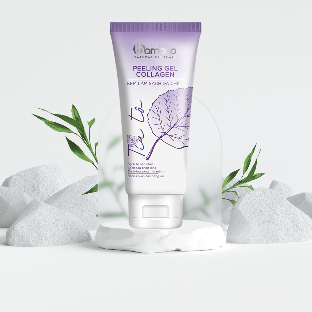 Tẩy da chết tía tô Bamboo làm sạch tế bào chết khô sần, giúp da trắng sáng mịn màng