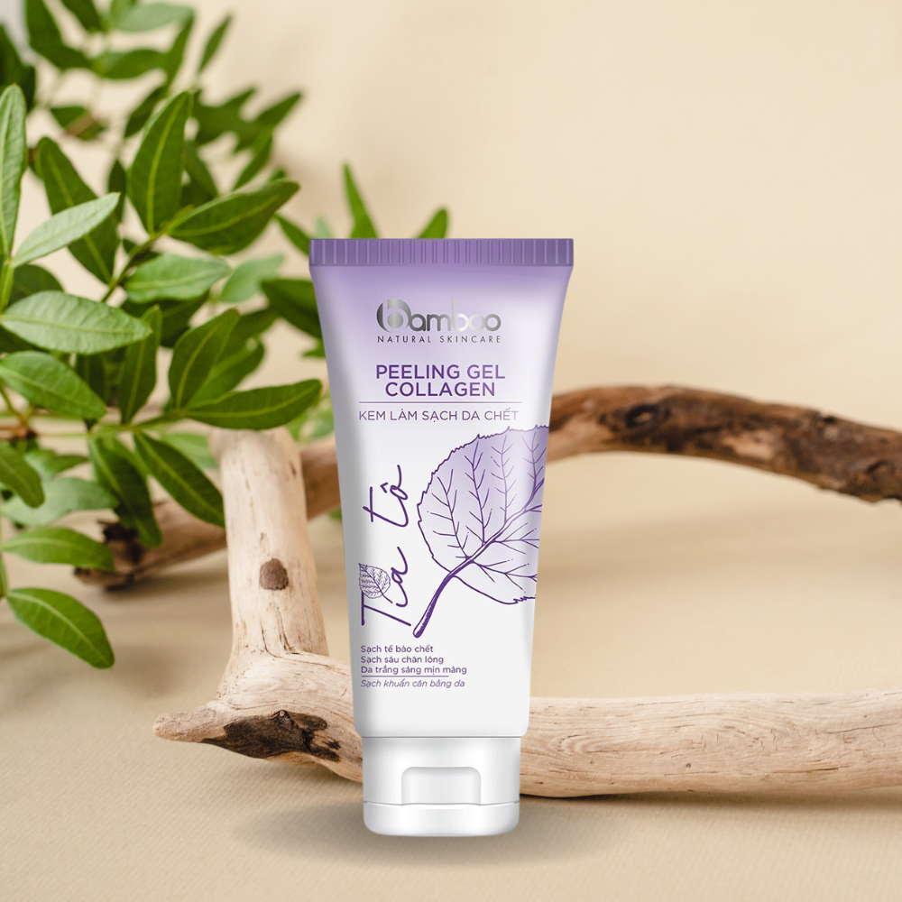 Tẩy da chết tía tô Bamboo làm sạch tế bào chết khô sần, giúp da trắng sáng mịn màng