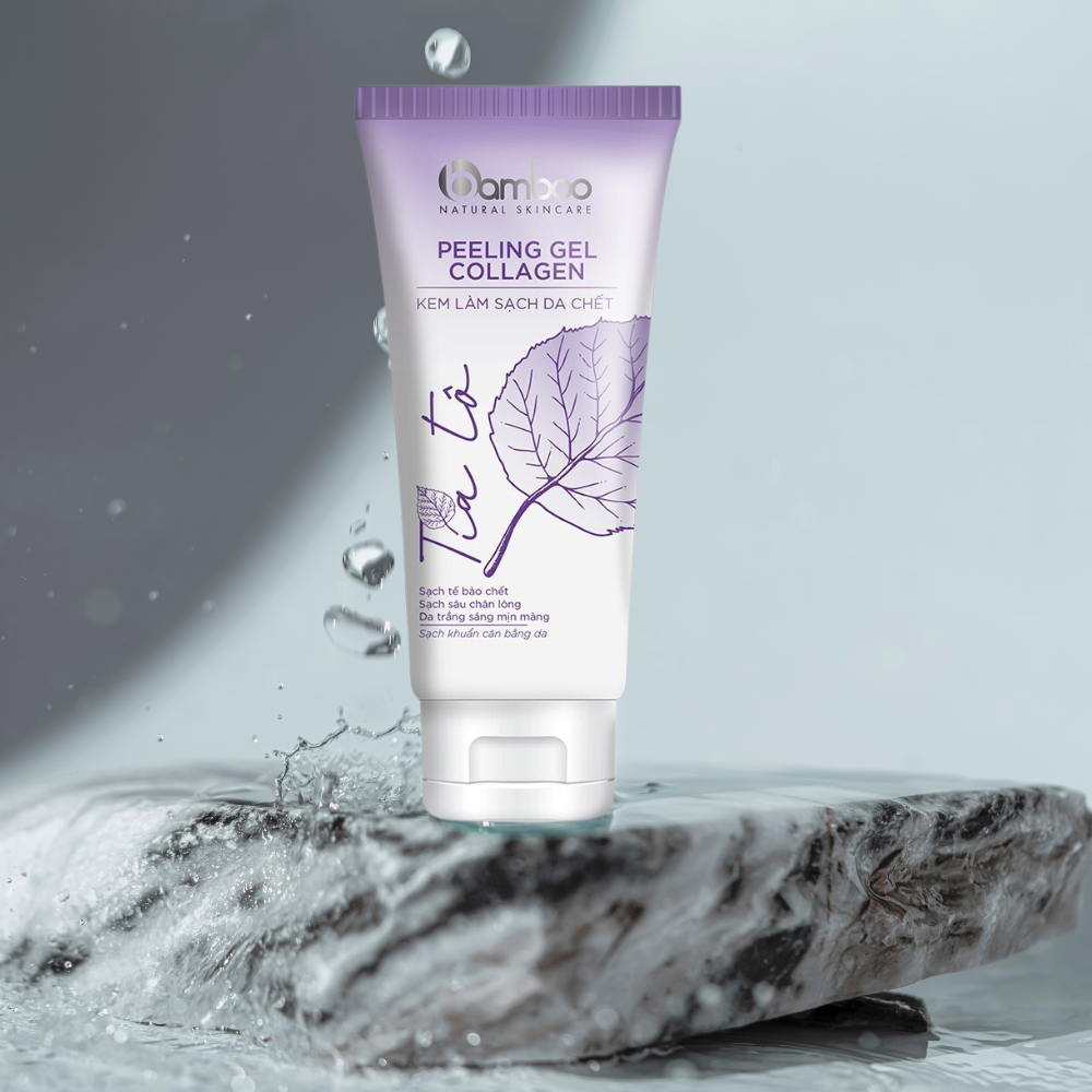 Tẩy da chết tía tô Bamboo làm sạch tế bào chết khô sần, giúp da trắng sáng mịn màng