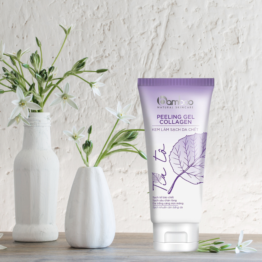 Tẩy da chết tía tô Bamboo làm sạch tế bào chết khô sần, giúp da trắng sáng mịn màng