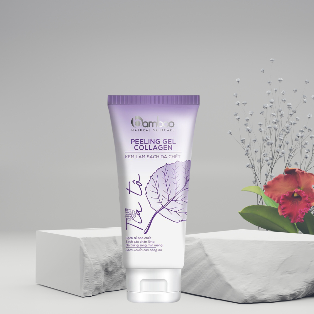 Tẩy da chết tía tô Bamboo làm sạch tế bào chết khô sần, giúp da trắng sáng mịn màng