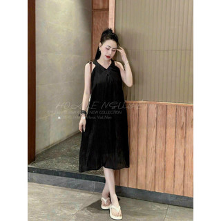 Đầm váy nữ cổ kiểu V tay sát nách chất chéo dày dáng váy suông dài dễ thương, phù hợp mặc đi dạo biển, đi chơi cafe xinh