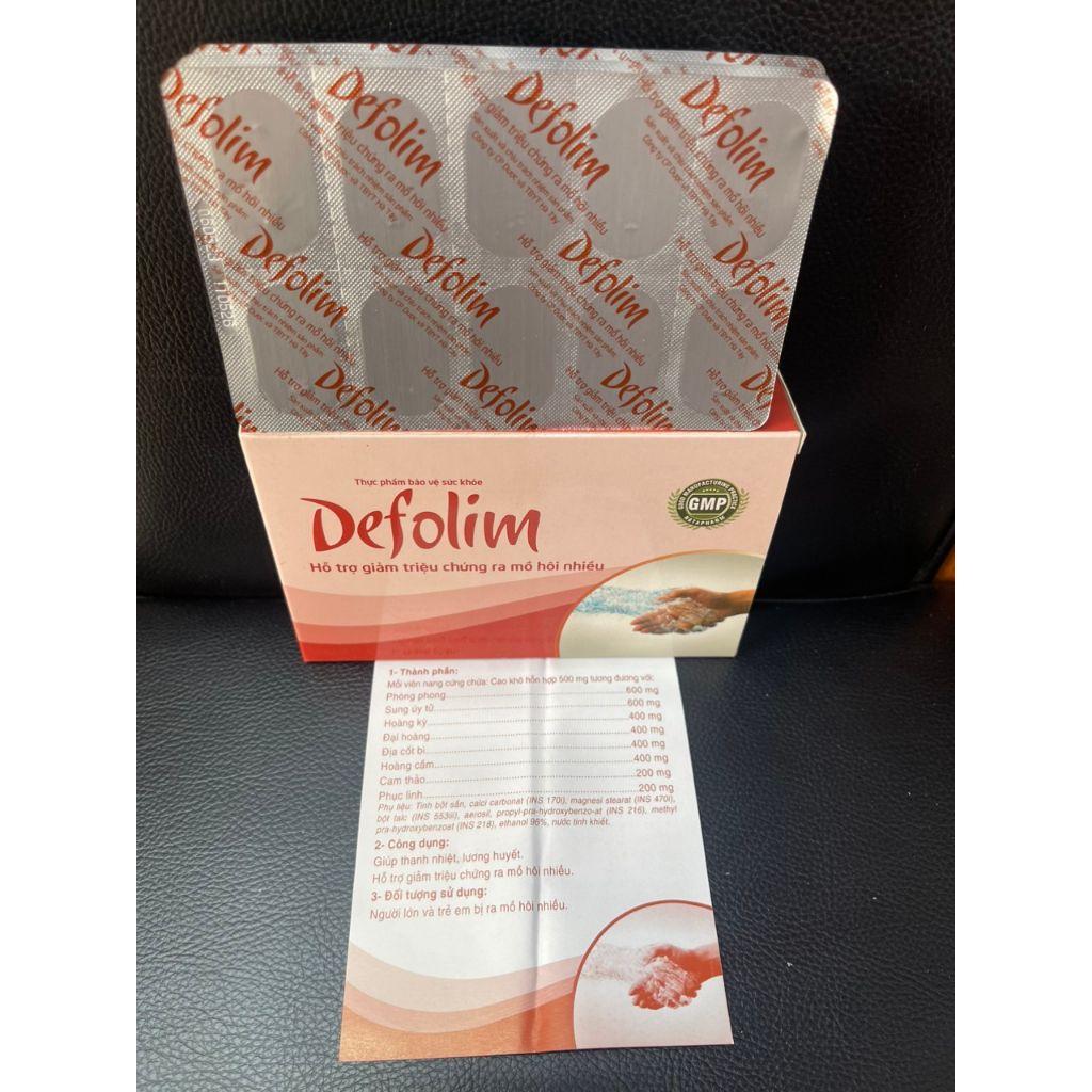 Defolim Mồ Hồi Hoàng Giang Hỗ Trợ Giảm Tiết Mồ Hôi Tay Chân 30 Viên