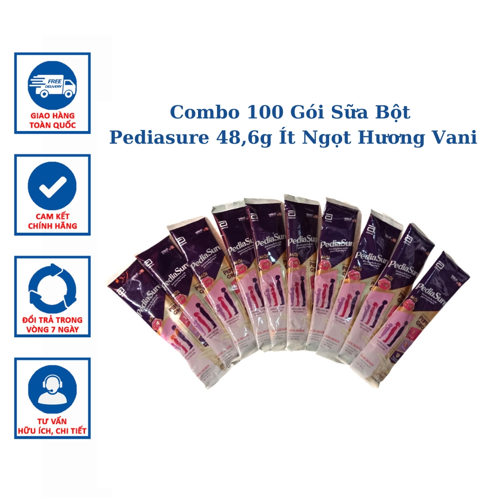 Combo 100 Gói Sữa Bột Pediasure 48,6g Ít Ngọt Hương Vani