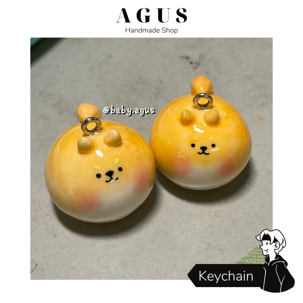 Móc khóa đất sét handmade bé cún shiba tròn vo đáng yêu
