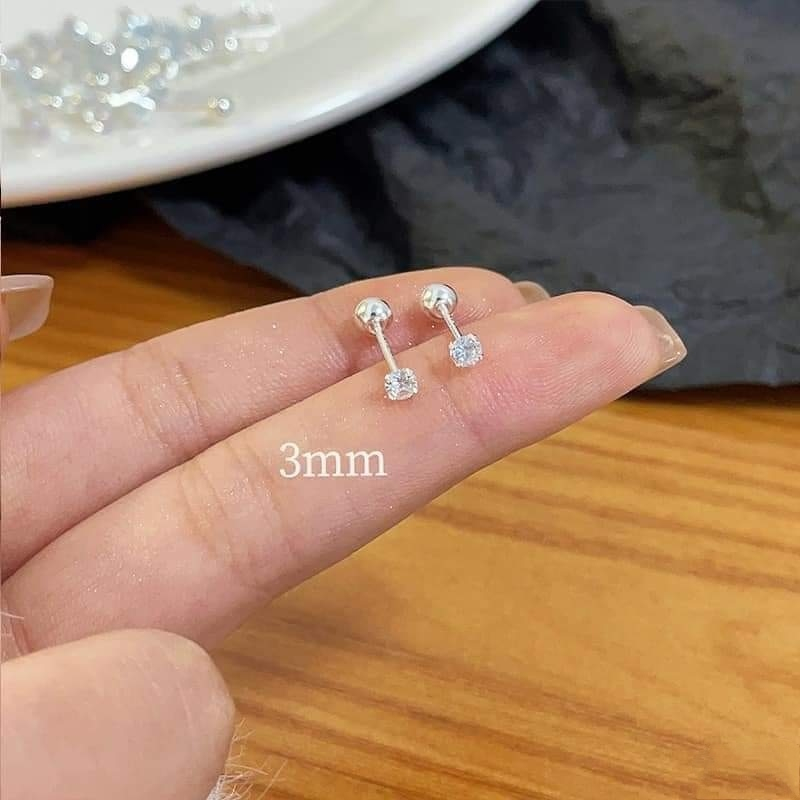 Khuyên tai bạc Khuyên nụ đá chốt bi zen bạc 925 Van Jewelry