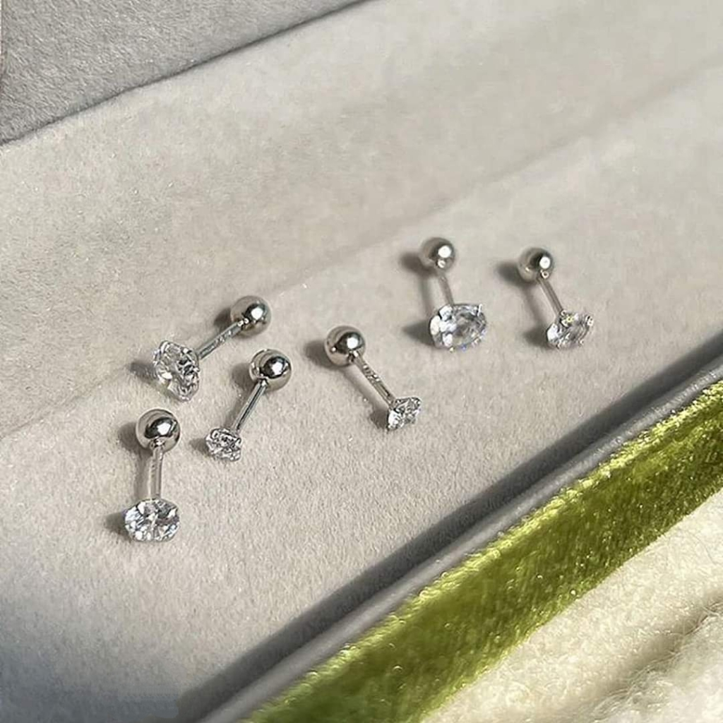 Khuyên tai bạc Khuyên nụ đá chốt bi zen bạc 925 Van Jewelry