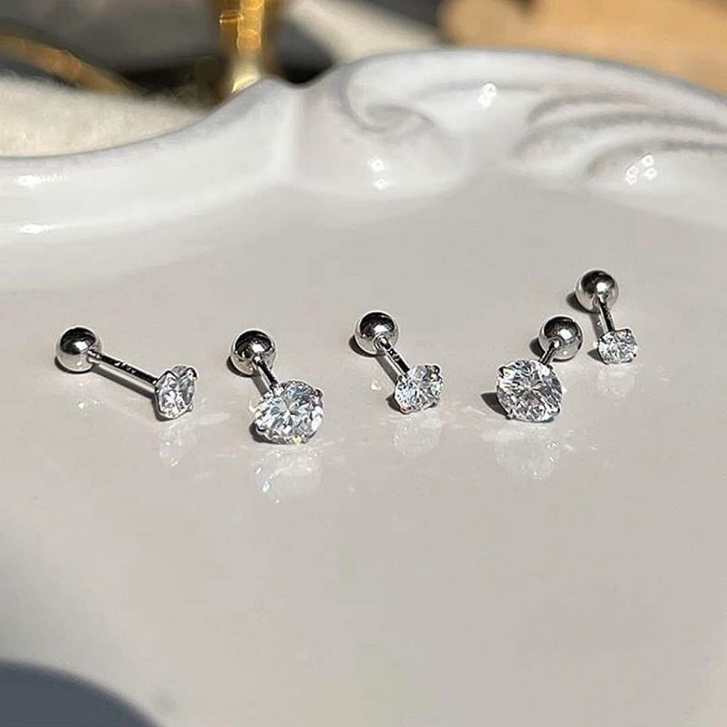 Khuyên tai bạc Khuyên nụ đá chốt bi zen bạc 925 Van Jewelry