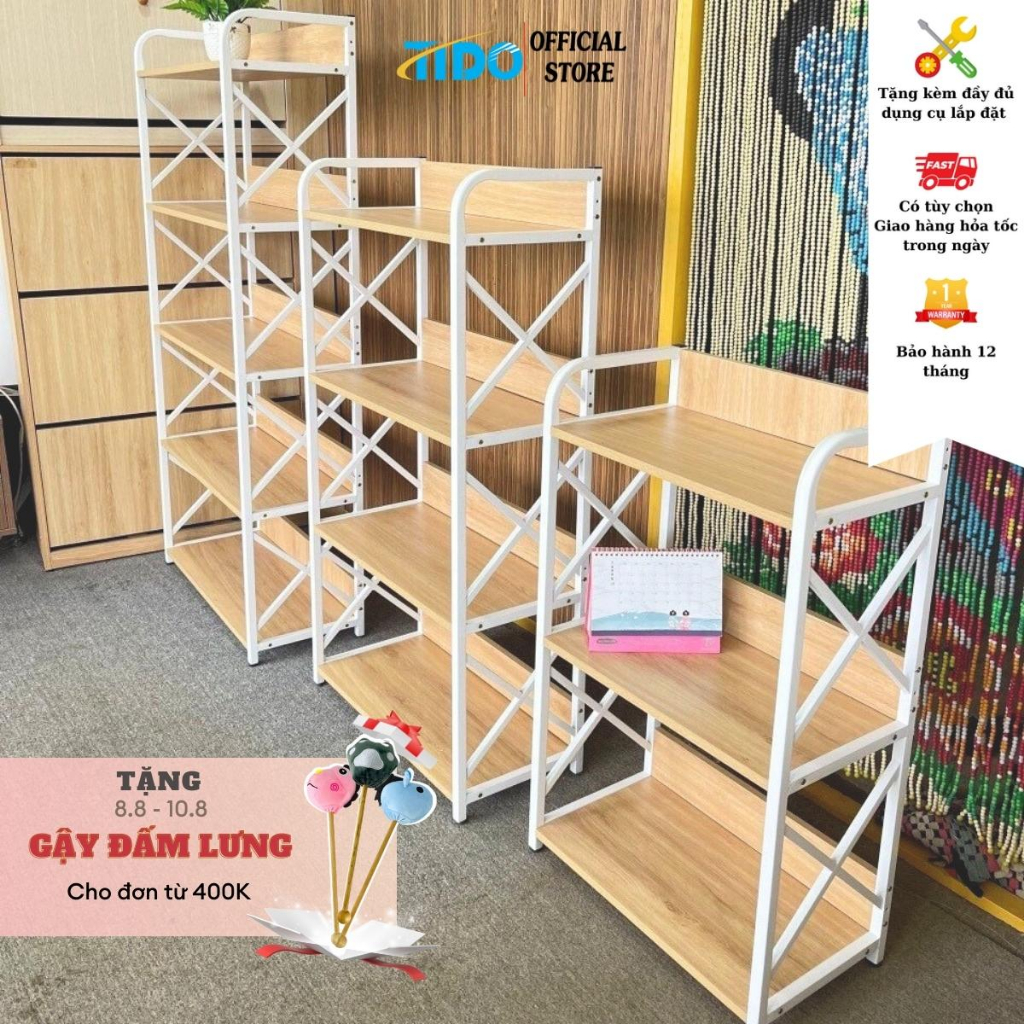 Kệ đựng đồ khung sắt mặt gỗ - TIDO - Hàng xuất cứng cáp, đầy đủ phụ kiện lắp ráp