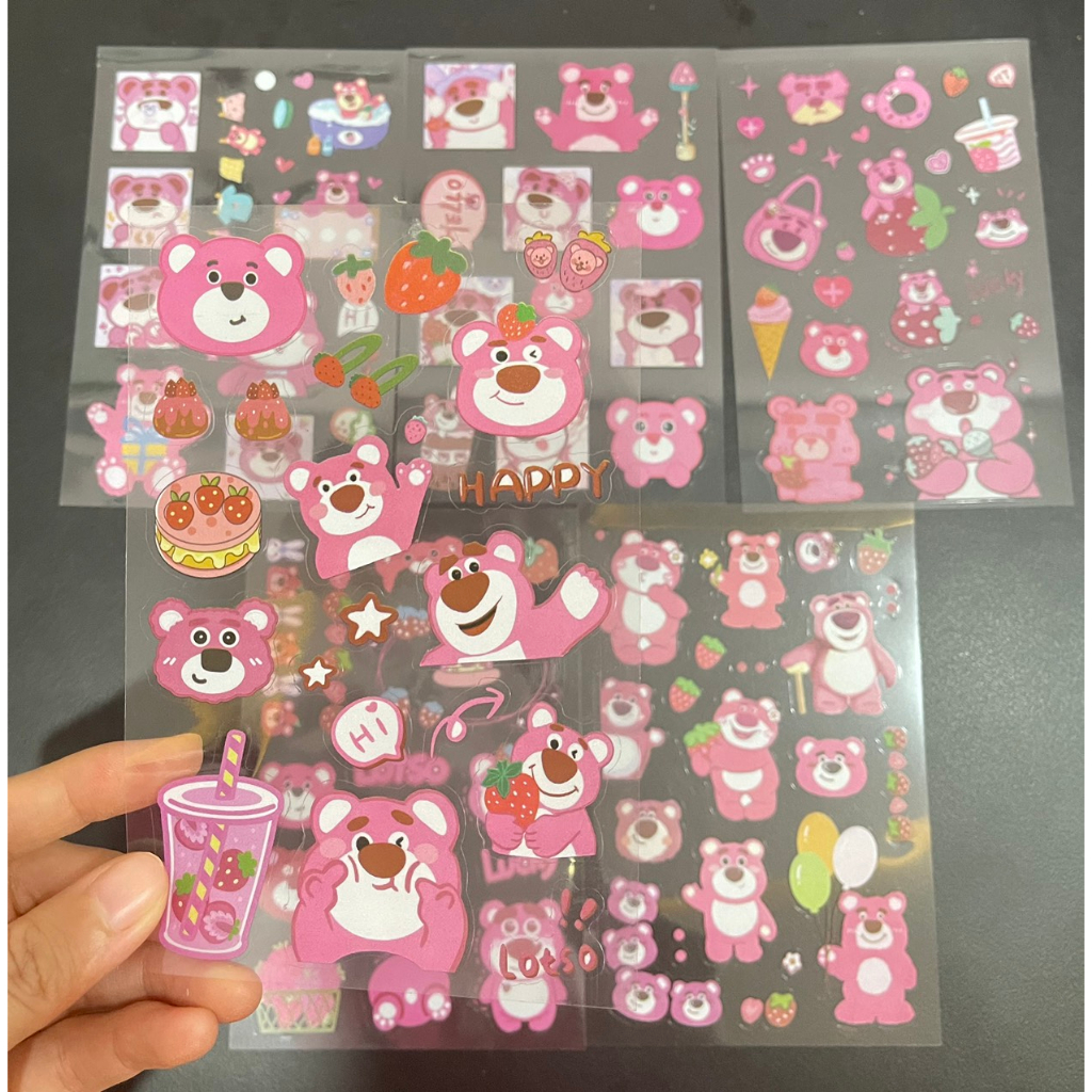 Set 6 tấm đồ chơi hình dán sticker gấu dâu dễ thương cho bé