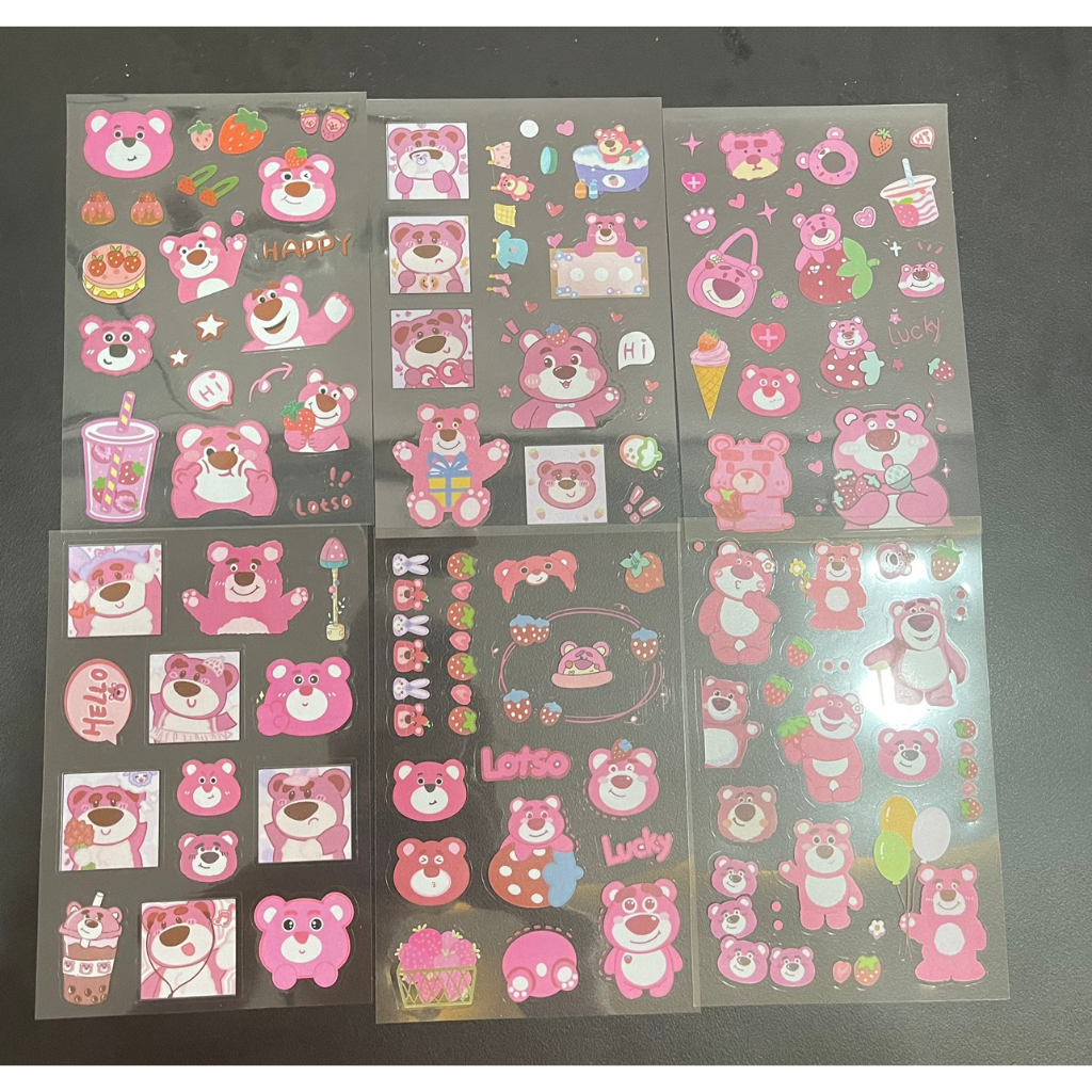 Set 6 tấm đồ chơi hình dán sticker gấu dâu dễ thương cho bé