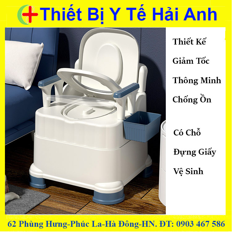 Bồn Cầu Di Động Tiện Ích Cho Người Già Trẻ Nhỏ, Bô Vệ Sinh Có Tay Vịn Chắc Chắn, Toilet Thông Minh Có Đệm