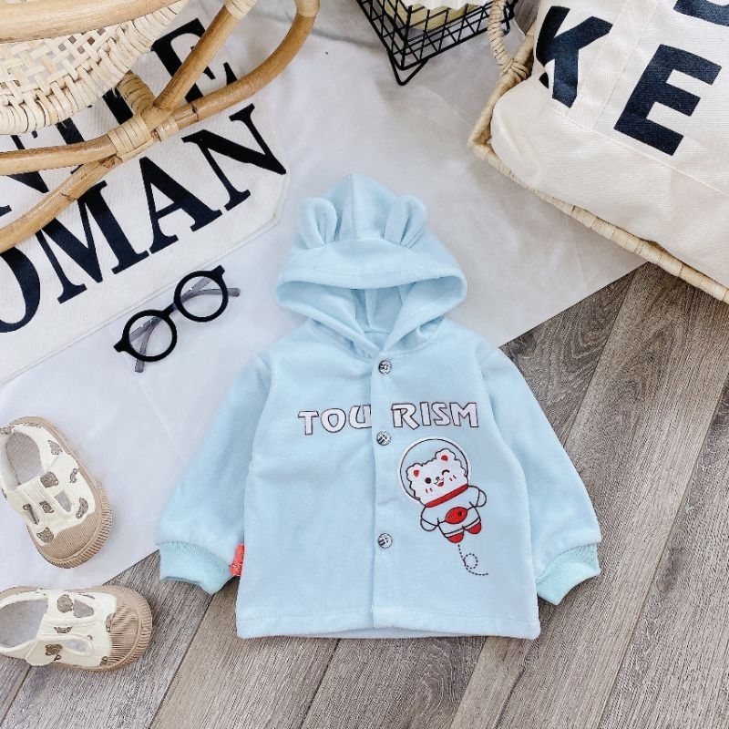 Áo Khoác Nỉ Bông Sơ Sinh Có Mũ Mềm Ấm Cho Bé 3-12KG