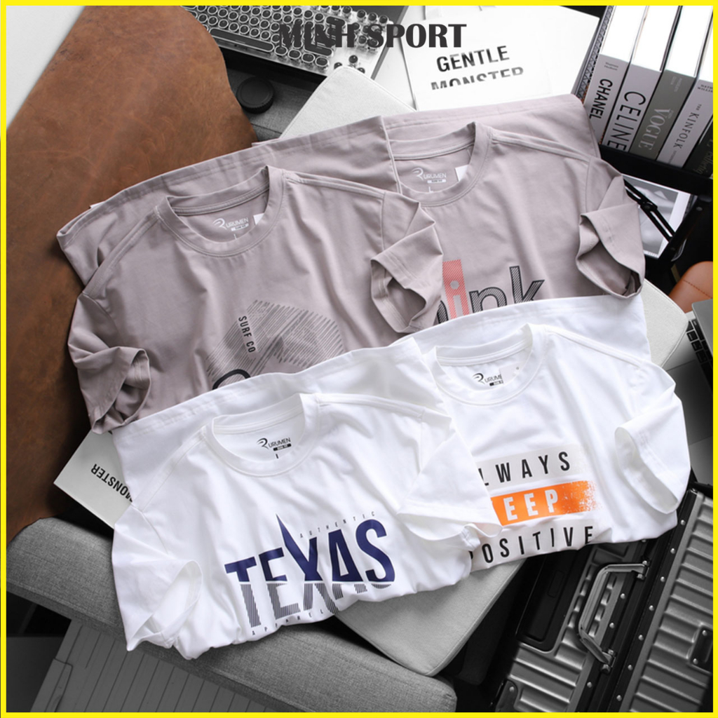 Áo Thun Nam Màu Trắng Cổ Tròn Vải Cotton In Chữ TEXAS Mềm Mịn mã AO.91